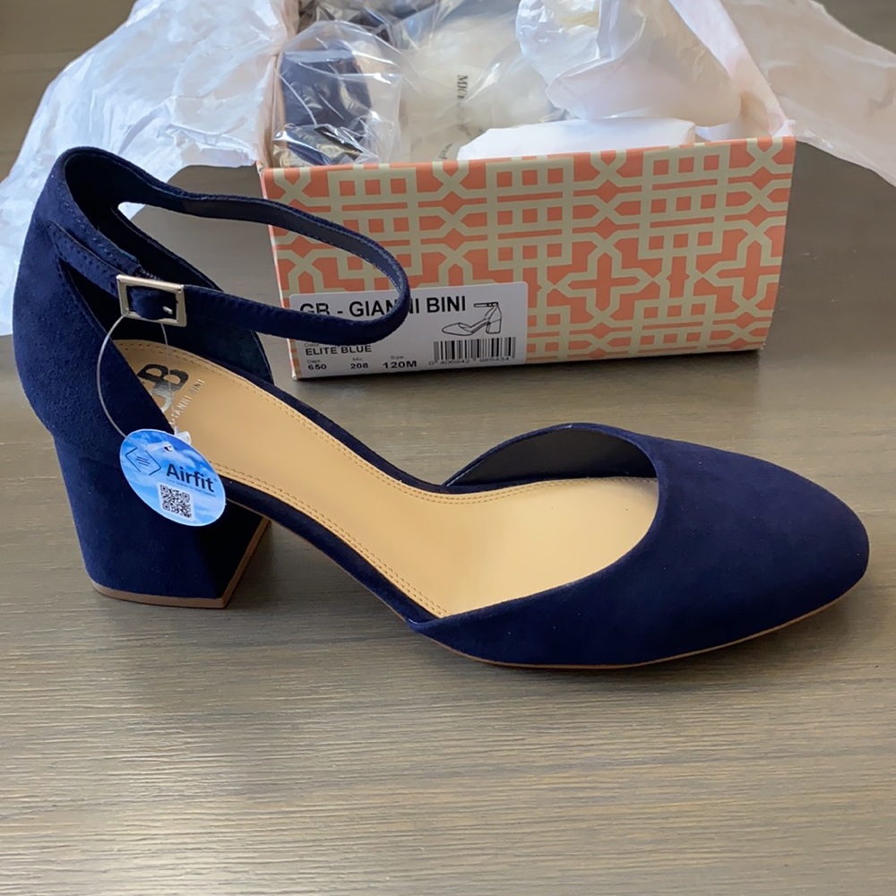 Gianni Bini Navy Suede Block Heel Ankle-Strap Pump